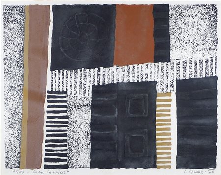 Luigi Spacal Trieste 1908-2000 "Casa carsica" cm. 43x54 - incisione a colori...