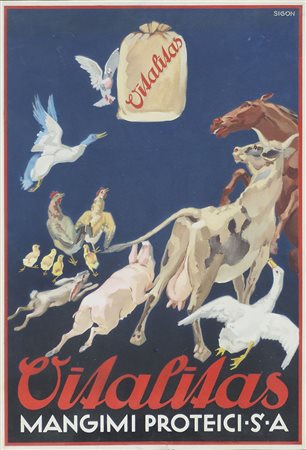 Pollione Sigon 1895-1971 "Vitalitas mangimi proteici" cm. 34x23 - bozzetto...