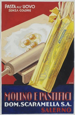 Pollione Sigon 1895-1971 "Molino e pastifici Scaramella" cm. 25x17 - bozzetto...