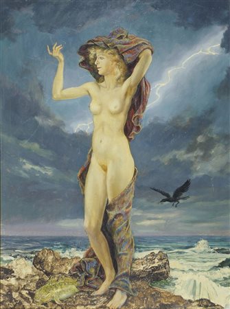 Edmondo Passauro 1893-1969 "Bellezza nella tempesta" cm. 39x29 - olio su...