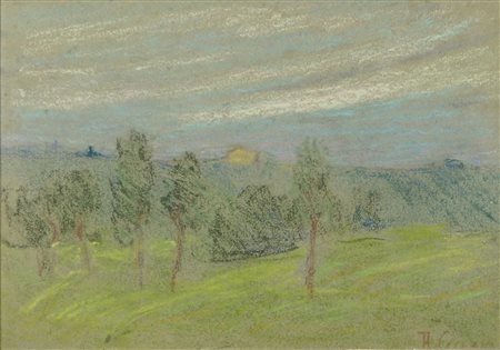 Antonio Coceani Udine 1894-1980 "Piccolo paesaggio" cm. 20x28 - pastelli...