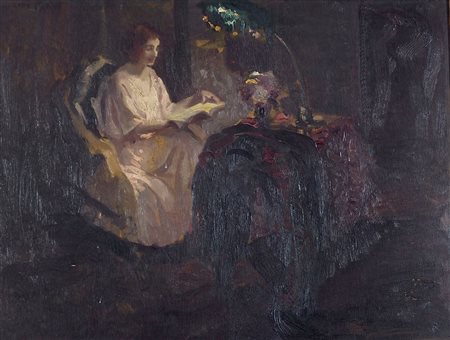 Gino Parin Trieste 1876 Dachau 1944 "In lettura cm. 50x65 - olio su...