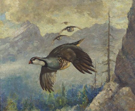 Pio Solero Sappada 1881-1975 "In volo sulle Dolomiti" cm. 50x58 - olio su...