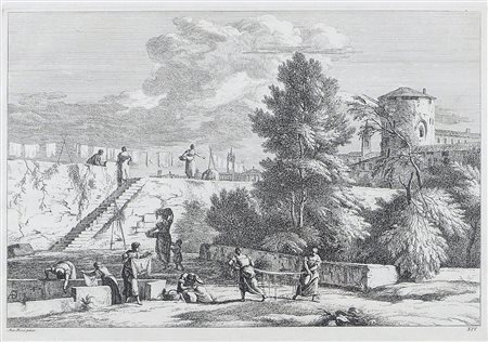 "Paesaggio con figure" cm. 32x43 - Mar. Ricci pinx.