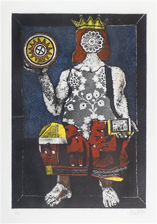 Franco Gentilini Faenza 1909-Roma 1981 "Re di danari" cm. 70x50 - litografia...