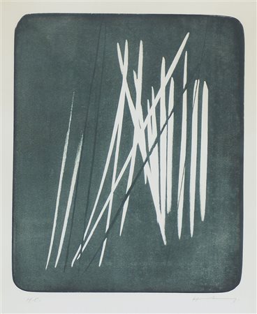 Hans Hartung 1904-1989 "L" cm. 56x45 - litografia a colori Firmato b. a d....