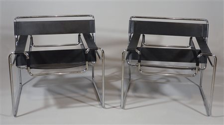 Gavina: coppia di sedie in tubolari di acciaio modello Wassily. Con etichette...