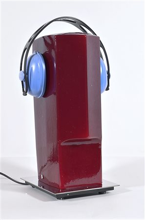 Venini: lampada da tavolo in vetro rosso modello Replicanti, con cuffie....