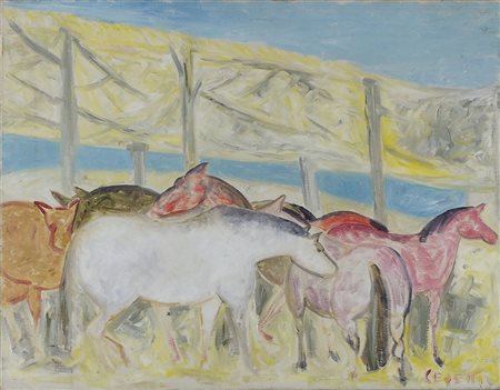 Giuseppe Cesetti 1902-1990 "Cavallo bianco" cm. 40x50 - olio su tela Firmato...