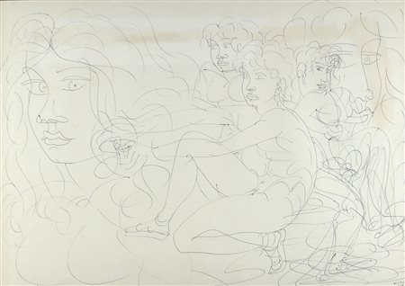 Antonio Zancanaro 1906-1985 "Giovani modelle" cm. 50x70 - penna su carta...