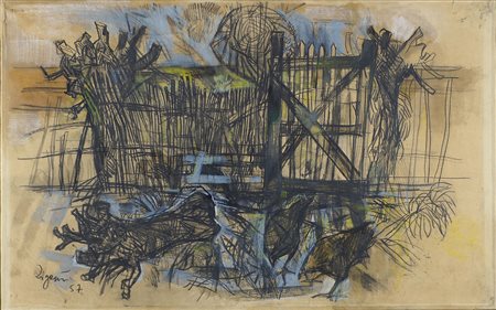 Giuseppe Zigaina Cervignano 1924-2015 "Ceppi e steccato" (1957) cm. 42x67 -...