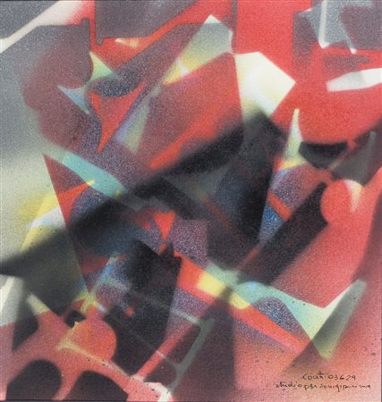 Paolo Conti 1938 "Composizione" cm. 32x34 - tecnica mista e spray Firma e...