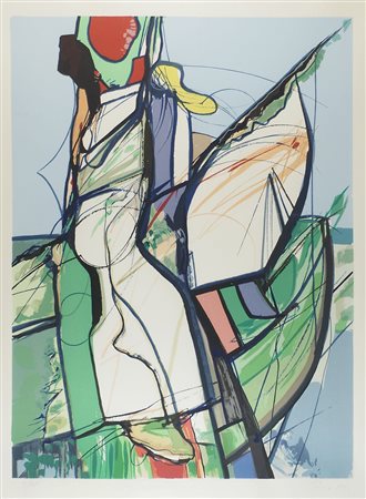 Zlatko Prica 1916-2002 "Barca a vela" cm. 90x70 - litografia a colori Firmato...