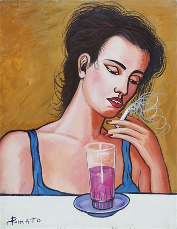 Rino Binato "Modella con tutti i vizi" cm. 50x40 - olio su tela Firmato b. a s.