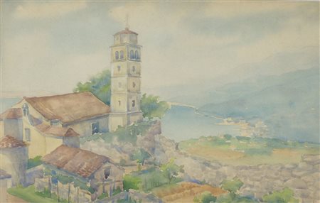 Pittore del '900 "Veduta di Castua, Fiume" cm. 25x40 - acquerello su carta