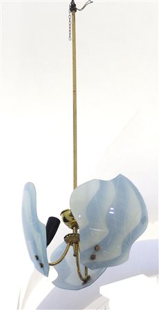 Lampadario in vetro policromo e metallo. Anni '60.