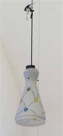 Lampadario a sospensione a campana in vetro policromo. Anni '60.