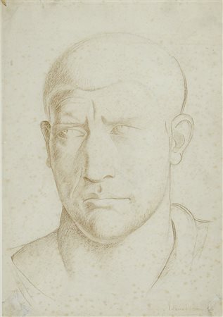 Pittore primi '900 "Testa d'uomo" cm. 48x35 - matita su carta (difetti)...