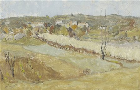 Gianni Brumatti Trieste 1901-1988 "Paesino" cm. 13x20 - olio su compensato...