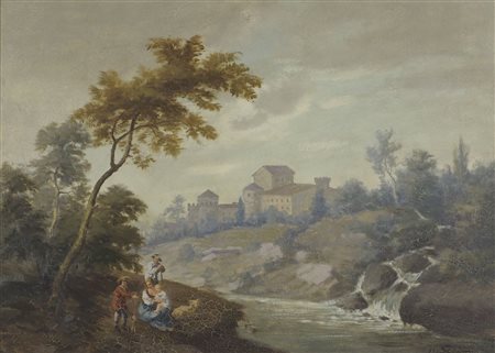 Pittore del '900 "Paesaggio" cm. 50x70 - olio su faesite Firmato b. a d.