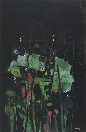 Franzolini "Composizione nero-verde" cm. 90x60 - olio su compensato Firmato...