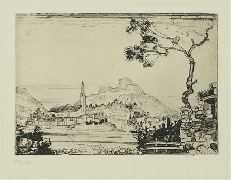 Vito Timmel Vienna 1886-Trieste 1949 "Veduta" cm. 35x50 - incisione Esemplare...