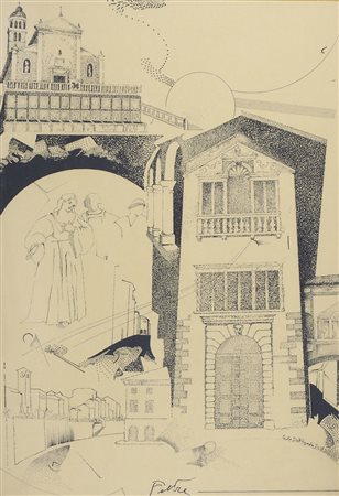 Lotto di 2 veduta di Feltre incorniciate, cm. 58x39.