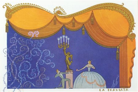 Ertè Lotto di 3 tecniche miste su carta, incorniciate e firmate.