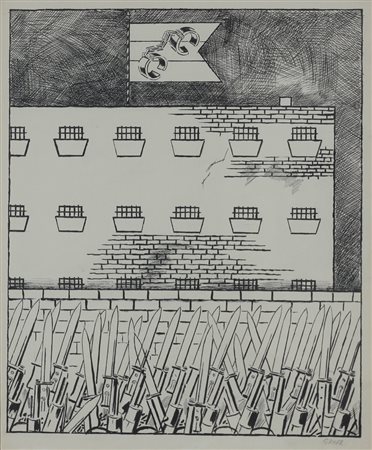 GEORGE GROSZ, Police state, Penna rossa, inchiostro e spazzola su carta Anno...