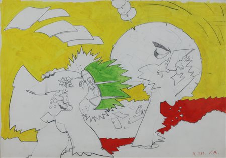 VALERIO ADAMI, Senza titolo, Acquerello su carta Anno 1963 Dim. 50x72...