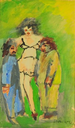 MINO MACCARI, Senza titolo, Olio su cartoncino riportato su tela Anni 60 Dim....