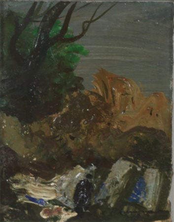 PIETRO ANNIGONI, Paesaggio, Olio su cartone Dim. 15x12 Autentica su foto...