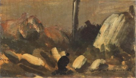 PIETRO ANNIGONI, Paesaggio, Olio su cartone Dim. 9x15 Autentica su foto...