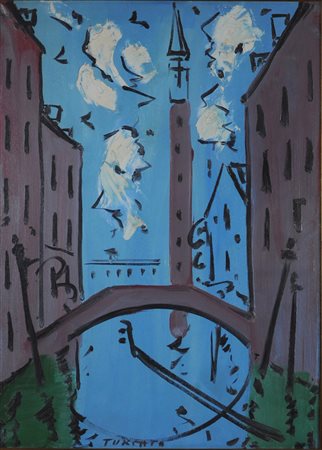 GIULIO TURCATO, Veduta di venezia, Olio su tela Anno 1969 Dim. 70x50 Verbale...