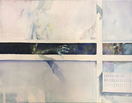 RENZO VESPIGNANI, Finestra con condizionatore, Olio su tela Anno 1964 Dim....