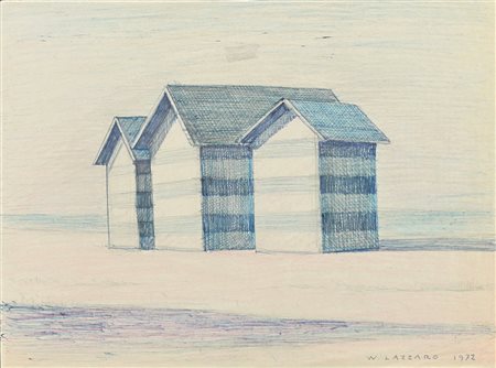 WALTER LAZZARO, Studio per capanni calabresi, Inchiostro e pastello su carta...