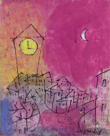 FRANCO ROGNONI, Città, Tecnica mista su carta intelata Dim. 41x33 Certificato...