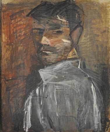 MARIO MARCUCCI, Autoritratto, Olio su tavola Anni 50 Dim. 73X60