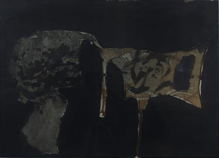 FRANCO ANGELI, Lacerazione, Tecnica mista e tulle su cartone Anno 1958 Dim....