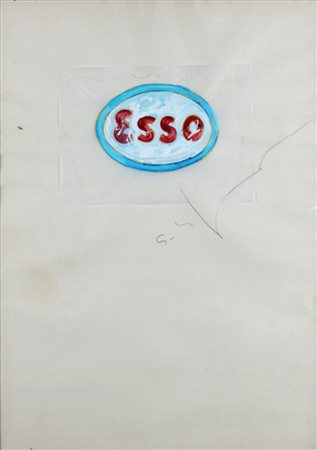 MARIO SCHIFANO, Esso, Olio su carta Anni 70 Dim.70x50 Firmato al centro