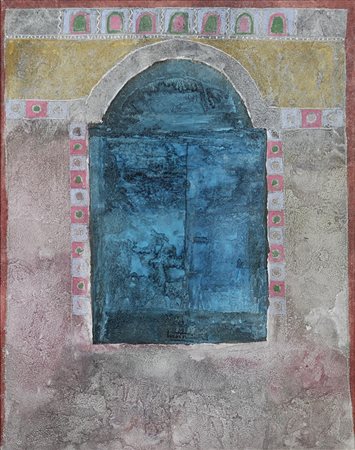 PIERO MOSTI, Finestra, Affresco Dim. 50x40 Al verso titolo e ?rma Firmato al...