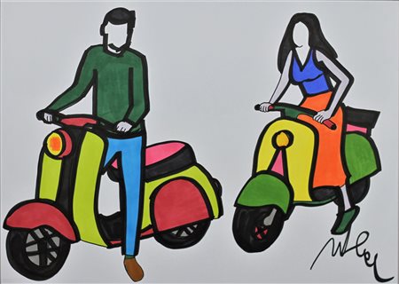 MARCO LODOLA, Senza titolo, Tecnica mista su cartoncino Anni 2000 Dim. 30x42...