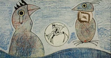 Max Ernst Oiseaux en peril – 1976 litografia e collage (intervento a mano) su...