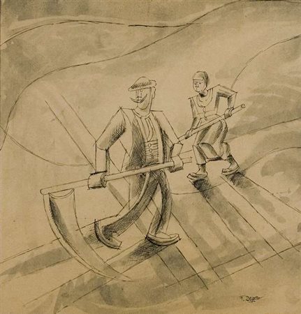 Fortunato Depero Senza titolo china, acquerello su carta cm. 39x37 Firma in...