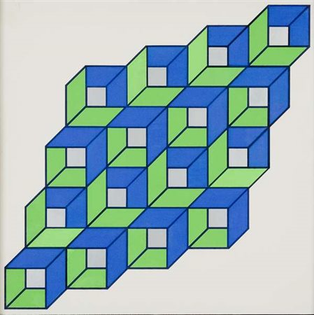 Edoardo Landi Bispazio cubico – 1972 acrilico su tavola cm. 47x47 Autentica...