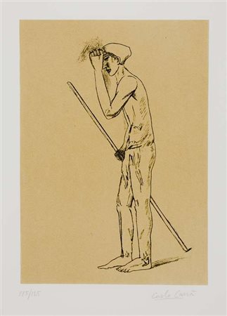 Carlo Carrà Contadino – 1961 litografia, es. 115/125 cm. 39x28 l'inciso - cm....