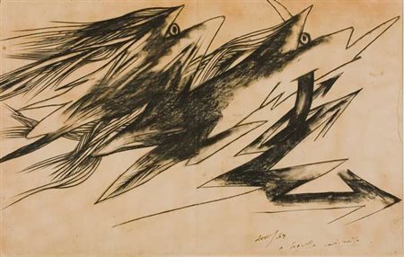 Gianni Dova Senza titolo – 1964 carboncino su carta intelata cm. 90x141 Firma...