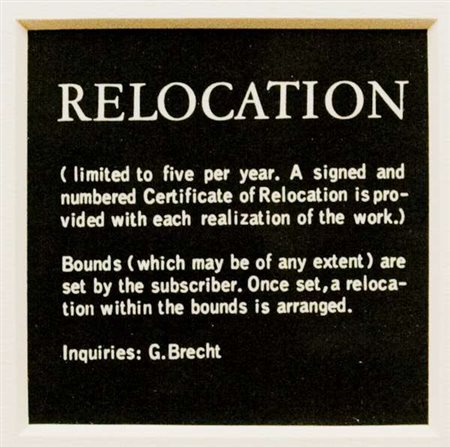 George Brecht Relocation – 1962 Card (Advertising Card from "Water-Yam") cm....