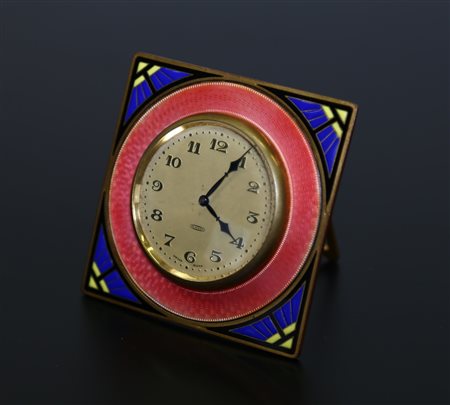 ANONIMO Orologio da viaggio in metallo smaltato, anni 40. -. Cm 8,00 x 8,00....