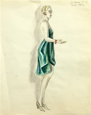 BURGNER DODO DORTE CLARA (1907 - 1998) Donna in verde. Tecnica mista su...